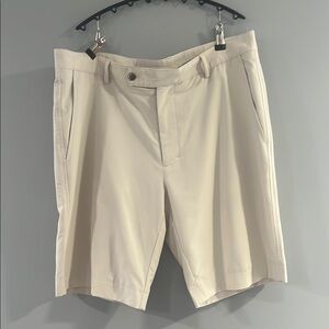 Cream Flat Front Tailored Shorts for Business Casual